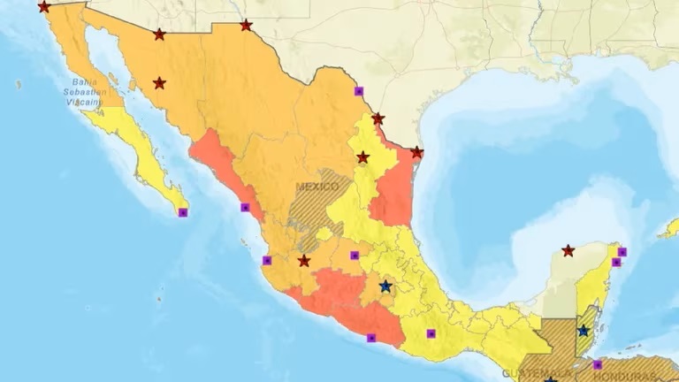 Mapa de alertas de viaje en México