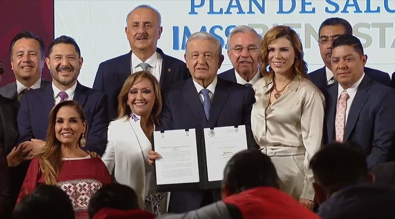 Rocha firma el acuerdo del Programa IMSS-Bienestar en Palacio Nacional