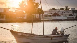 pescador trabaja en su panga